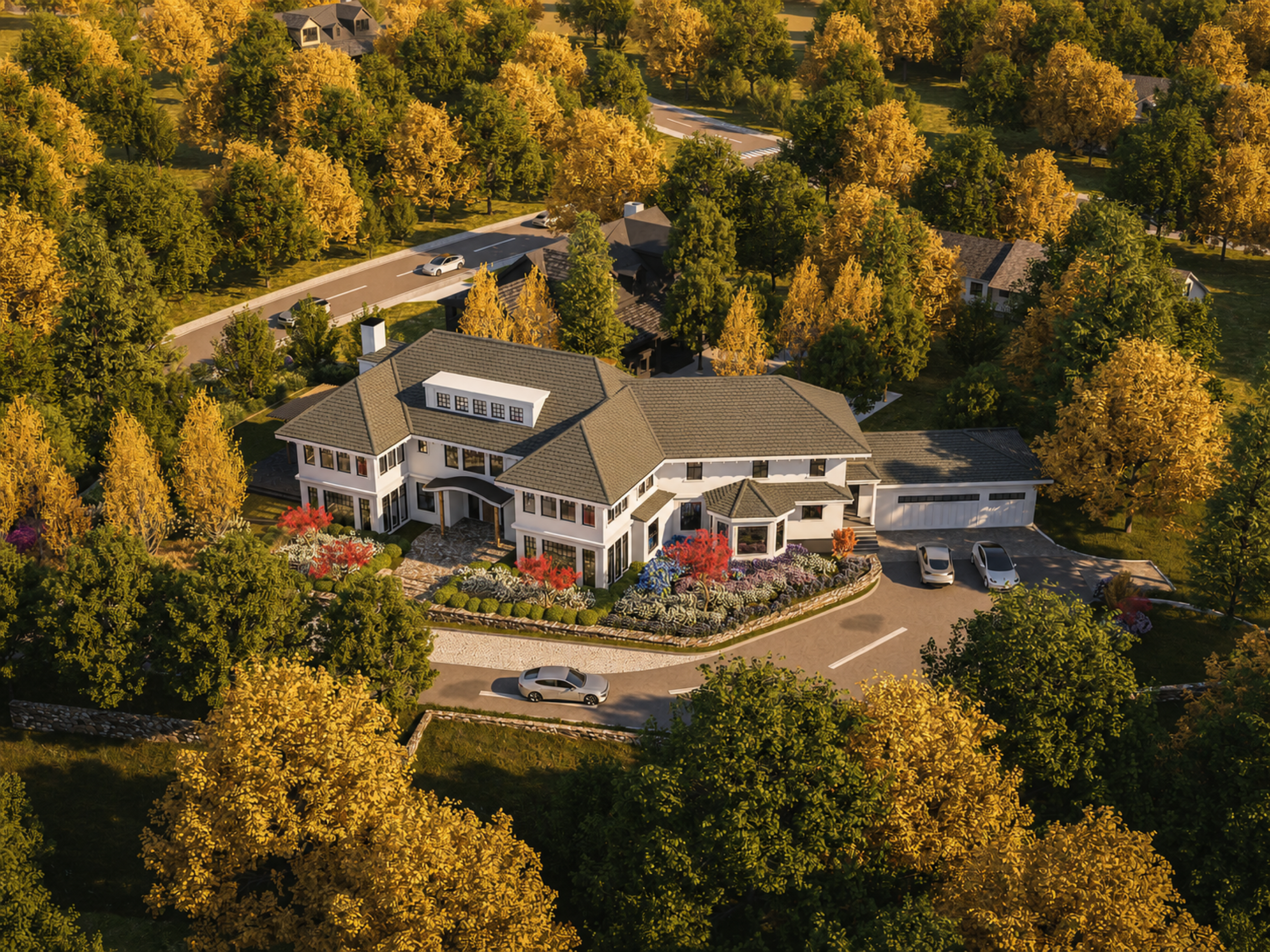 Golden-hour aerial view of 28 Bristol Road