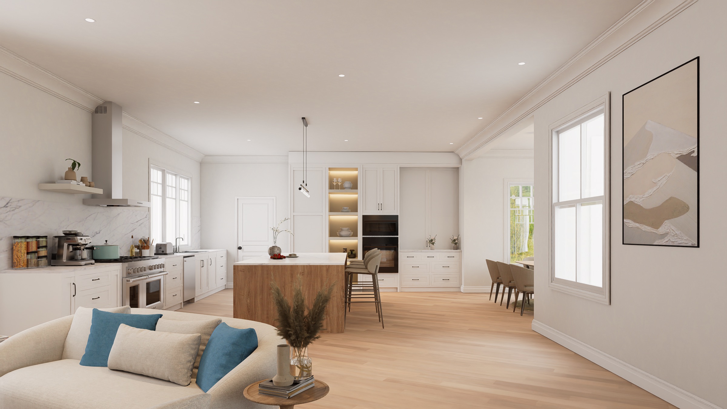 Family room and kitchen